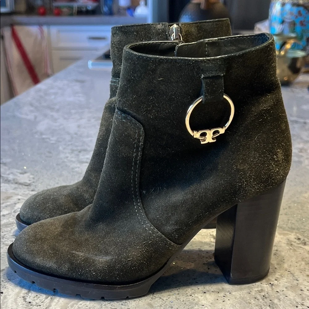TORY BURCH Tory Burch Dark Green Suede Heeled Boots Size 5.5